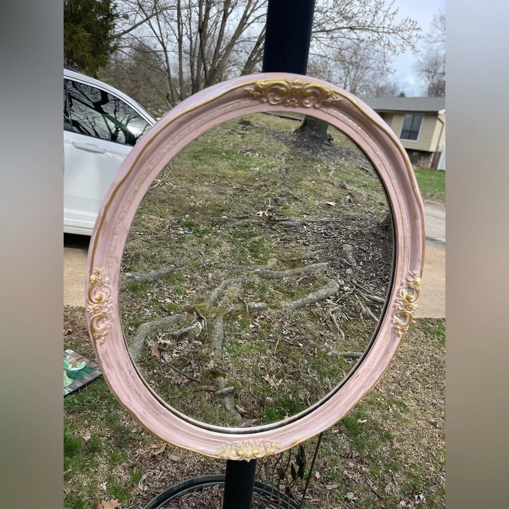 Refinished Large Vintage Oval Wall Mirror by Carolina Mirror Company 31”x25”